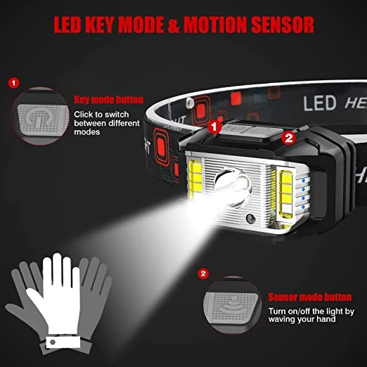 Helius Rechargeable 1200 Lumen Sensor Red White Light 14mode LED Headlights