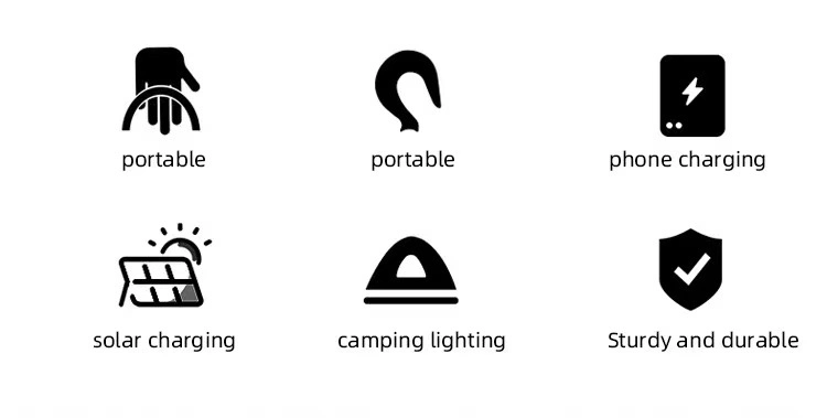 Portable Outdoor Waterproof Solar LED Camping Lamp Rechargeable Emergency Light Hiking Tent Lighting