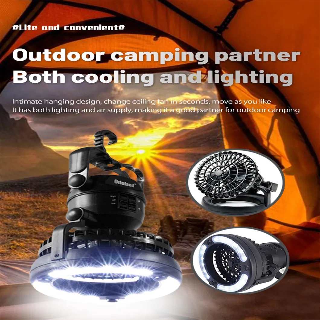 Portable Outdoor Travel 18 LED Camping Lantern 2 in 1 LED Camping Fan Lamp Outdoor Camping Tent Lights with ceiling Fan