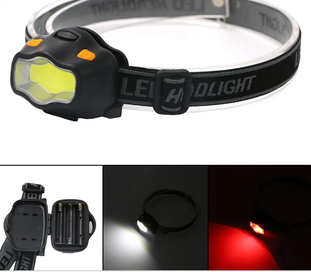 3W COB Headlamp, 3AAA Battery Head Light with 3 Flash Modes, Long Light Range, with White and Red Light in One