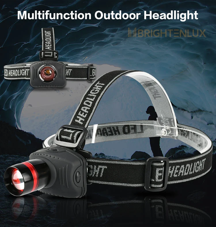 Brightenlux Custom Printing 3 Light Modes 3*AAA Battery Zoomable LED Headlamp Headlight with Adjustable Belt
