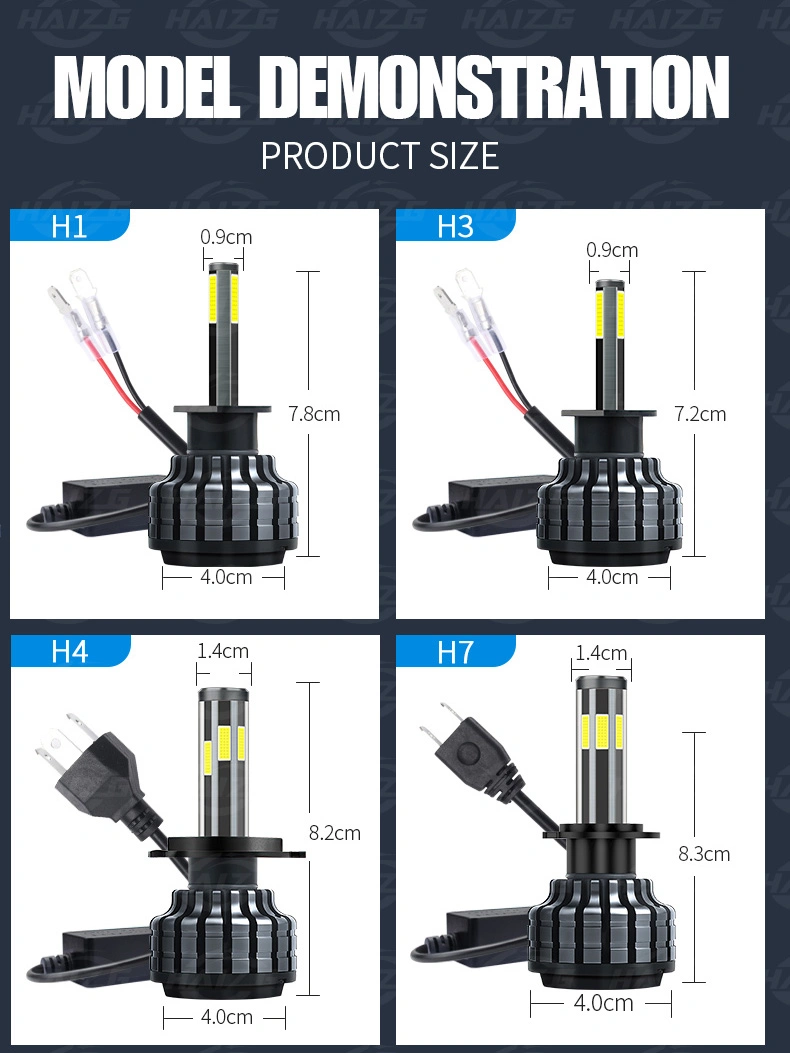 Haizg Hot X7 LED Headlight Four Sides COB 6000K 8000lm 72W 9005 9006 9012 H11 H7 H4 Car Light LED