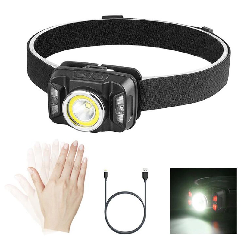 Wholesale Camping Head Torch Lamp Emergency Head Torch Light 5W Rechargeable Headlamp with Red Warning Sensor Zooming LED Headlamp