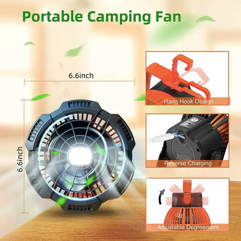 5200mAh Portable Camping Lamp with Fan 2in1 LED Light USB Rechargeable Outdoor Tent Fan Lantern