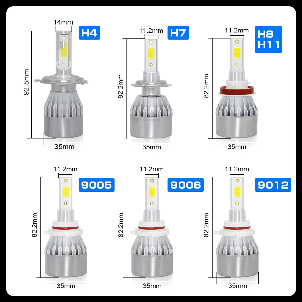 G-View C6 Factory Wholesale LED Headlight 9005 HB3 9006 HB4 H11 H4 H7 LED Headlight 6000K Light Bulbs C6 LED Headlight
