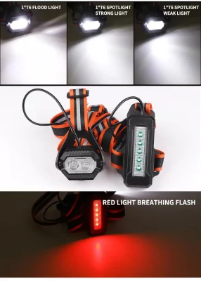 5% de descuento de alta potencia portátil 18650 Luz de advertencia Pesca de camping Lámpara de pecho impermeable linterna USB recargable