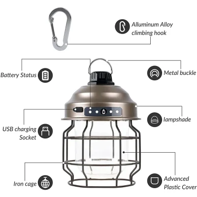 Tipo C impermeable recargable Retro regulable ambiente de lujo luz Camping