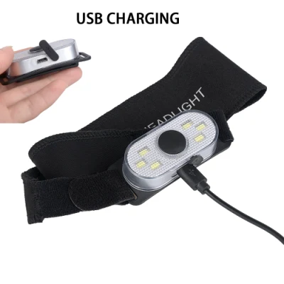 Amazon Hot Sale recargable Mini lámpara de linterna de cabeza con 4 Modos de linterna Rojo Advertencia parpadeante Luz de cabeza ajustable emergencia portátil Faro LED de camping