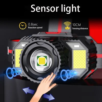 Iluminación para exteriores LED Iluminación fuerte carga USB Super resistencia Faro de sensor de zoom de luz fuerte montado en la cabeza
