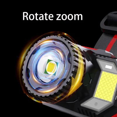 Iluminación para exteriores LED Iluminación fuerte carga USB Super resistencia Faro de sensor de zoom de luz fuerte montado en la cabeza