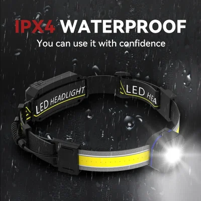 Nuevo estilo portátil LED linterna frontal ultra gran angular recargable COB Faro para caza al aire libre