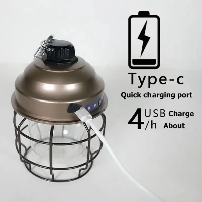 Tipo C impermeable recargable Retro regulable ambiente de lujo luz Camping