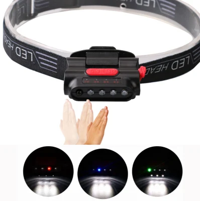 Ángulo de 180 grados de giro del cabezal del sensor de diadema ajustable Camping linterna LED recargable el interruptor de faros Faros de LED de caza