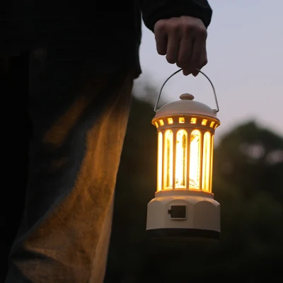  Exterior Multi-funcional Tipo C recargable Dimming Camping COB Vintage Lantern Tent Luz
