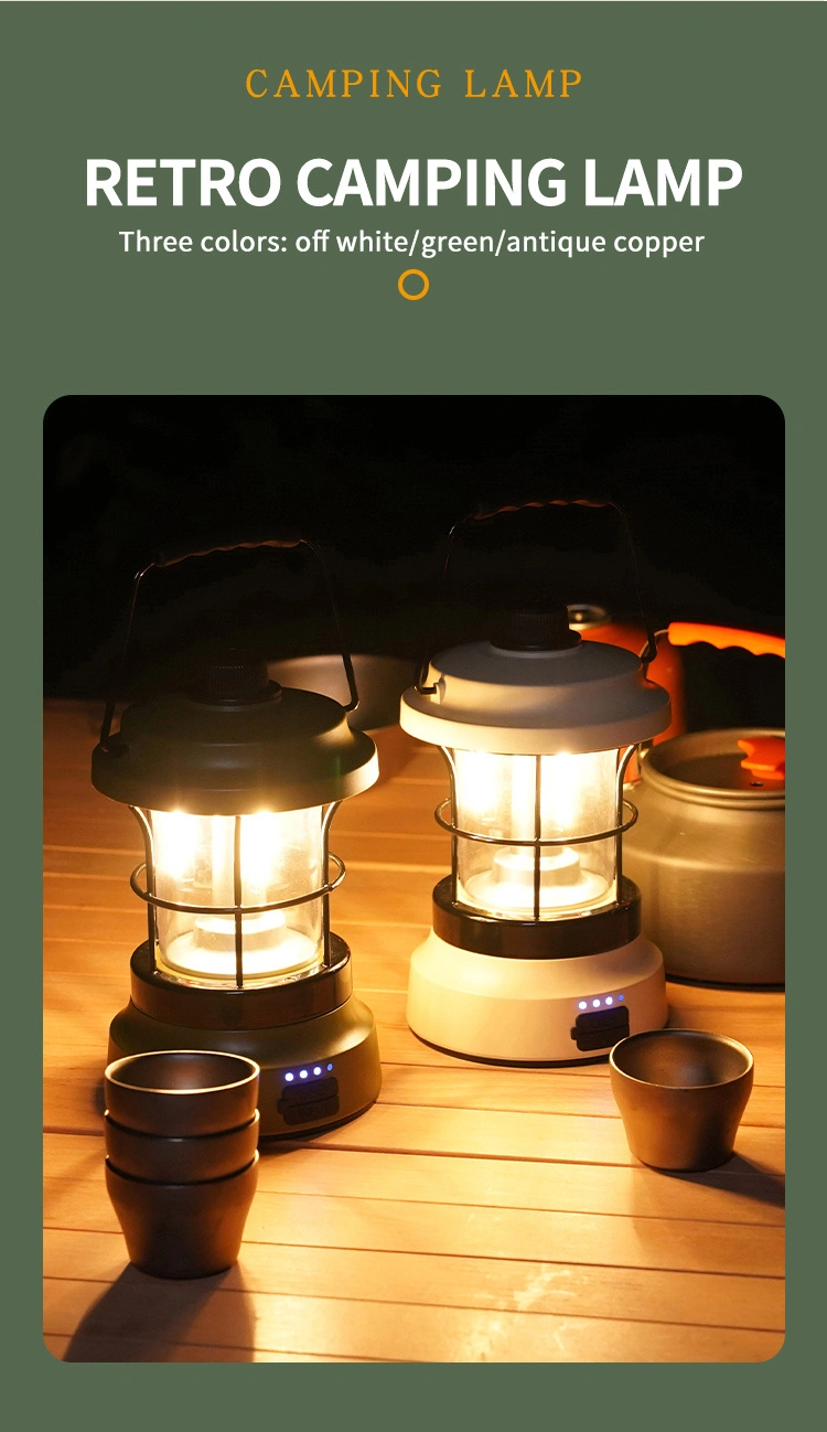 Vintage Camping Lantern LED Stepless Dimming Portable Waterproof Outdoor Tent Light Courtyard