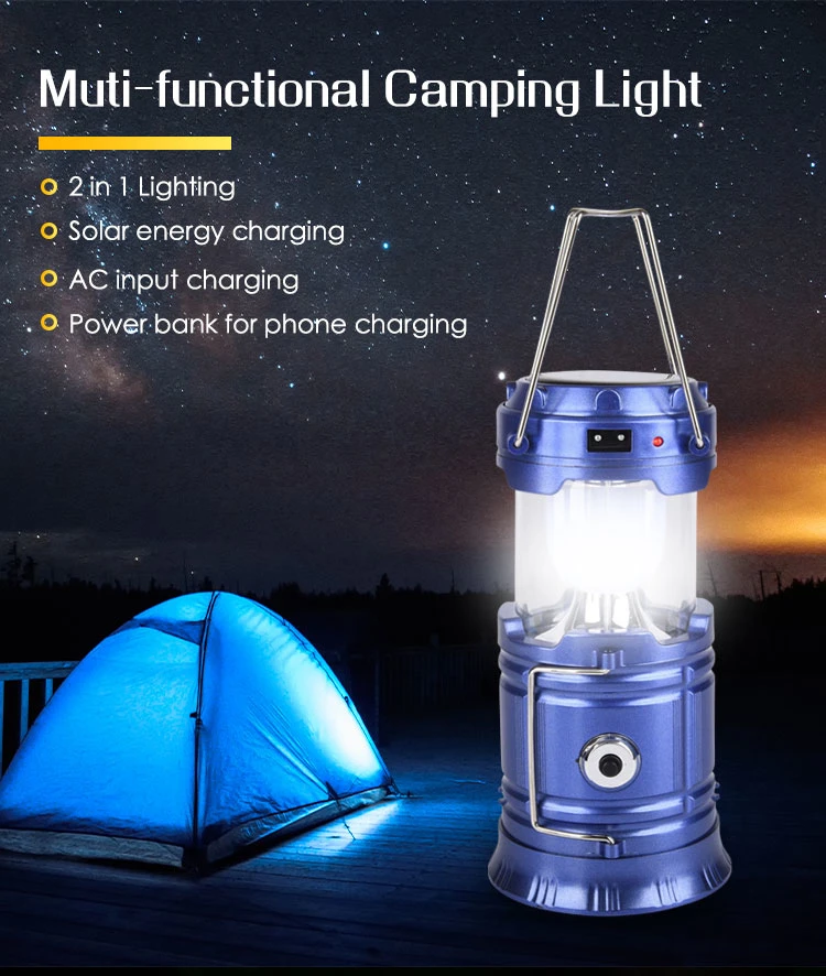 Charging Plastic Portable Telescopic Rechargeable Solar Folding Camping Lantern Outdoor Light