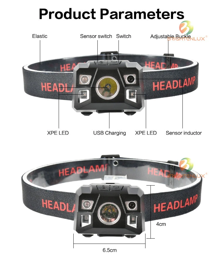 Brightenlux Outdoor Powerful Mountaineering USB Rechargeable IP65 Waterproof Sensor Mini LED Headlamp Torch