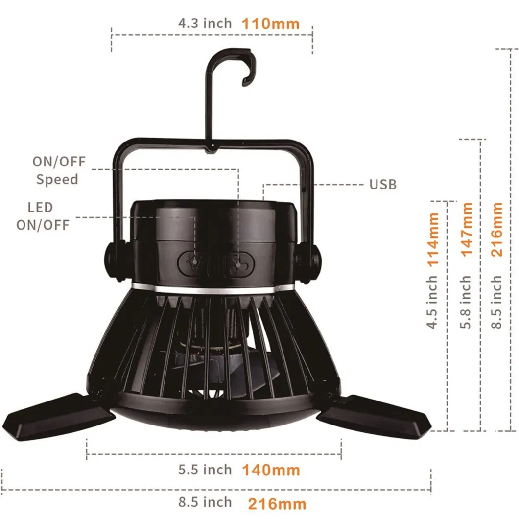 Solar Power LED Camping Lantern Light Camping Fan Light for Tent