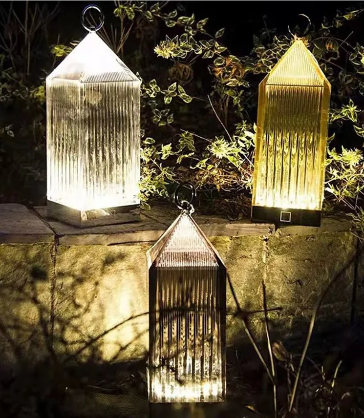 Modern LED Outdoor Camping Lanterns Restaurant USB Charging Touch Dimming Crystal Lamps Decorative Luxury Desk Lamp Interior Indoor Decorative Portable Light