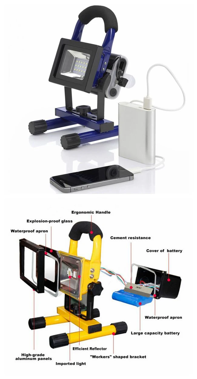 10W Magnetic LED Work Lights Waterproof Outdoor Camping Lights with Built-in Rechargeable Lithium Batteries