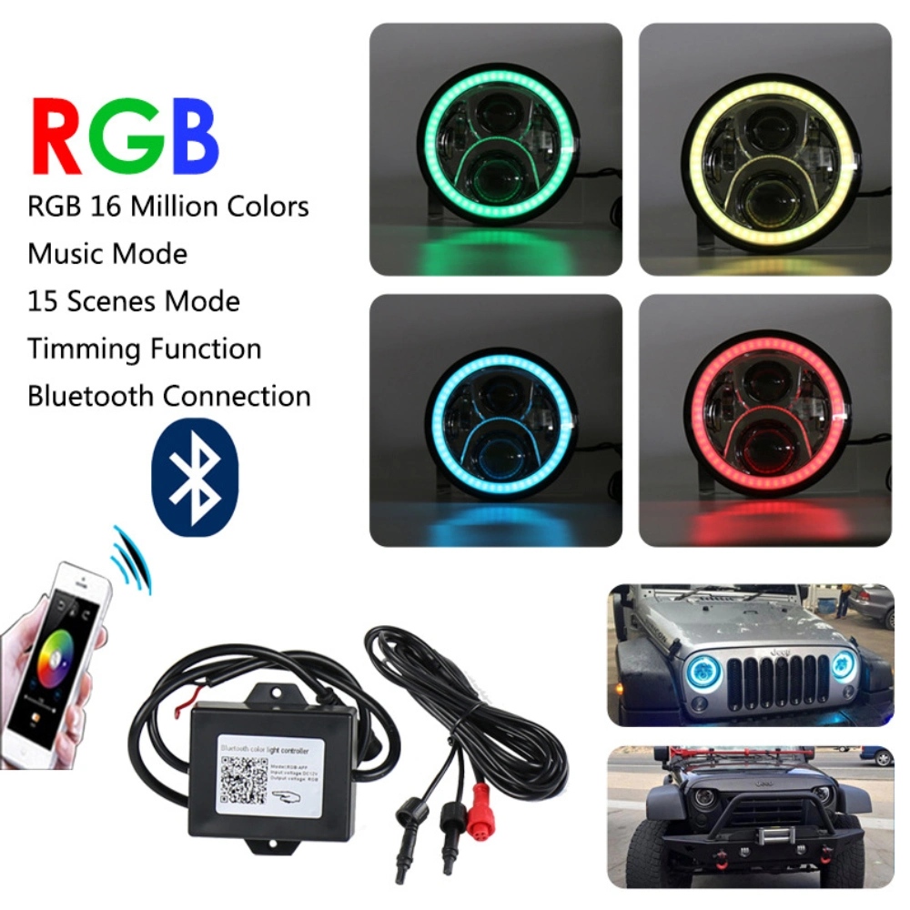 7 Inch RGB Halo Ring Angle Eyes APP LED Headlight