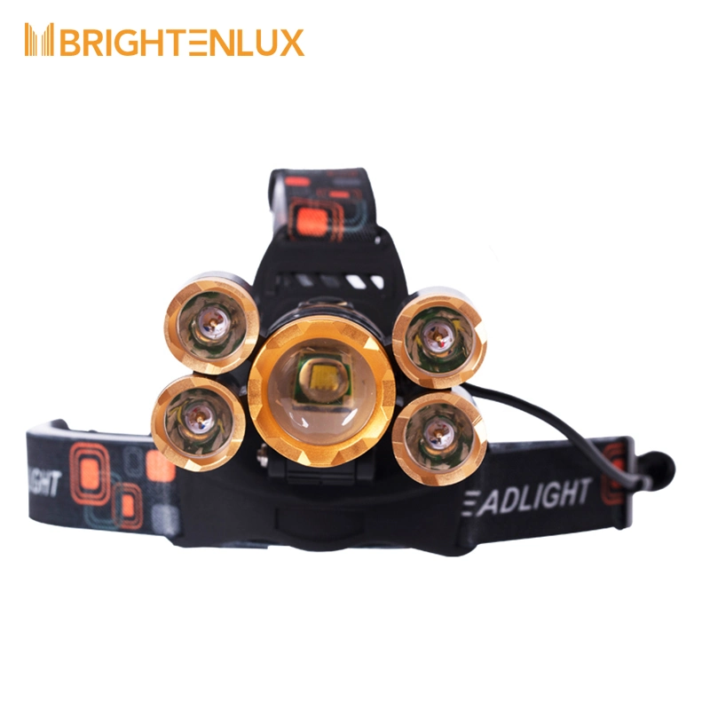 Super Bright 5 LED Xml T6 2000lumen High Power Zoom LED Headlamp Rechargeable Waterproof for Cycling Running Camping Hiking