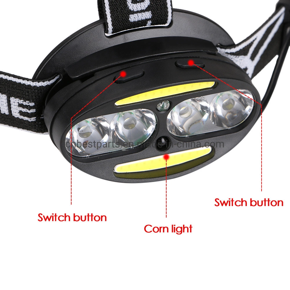 Wholesale Quality Powerful Head Torch USB Rechargeable LED Headlight with Sensor Switch Portable Waterproof COB LED Headlamp