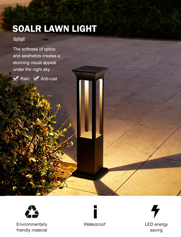 IP65 Waterproof Landscape Aluminum Exterior Bollard Garden LED Solar Lawn Pillar Lamp