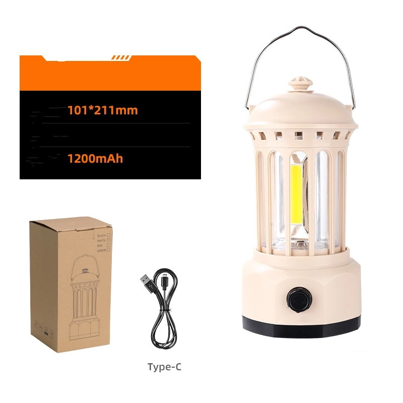 Outdoor Multi-Functional Type-C Rechargeable Dimming Camping COB Vintage Lantern Tent Light