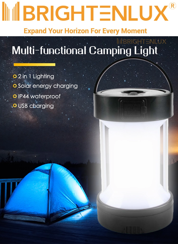 Brightenlux 2023 New Design USB Charging Solar LED Portable Camping Light with Hook and Power Bank