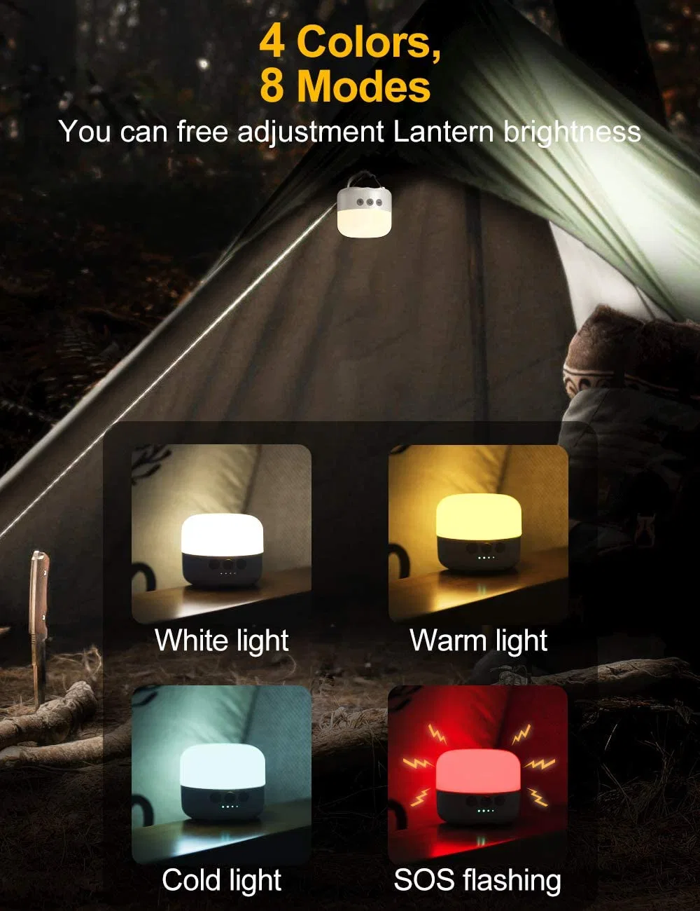 LED Rechargeable Camping Lantern Stepless Dimming Function Night Light