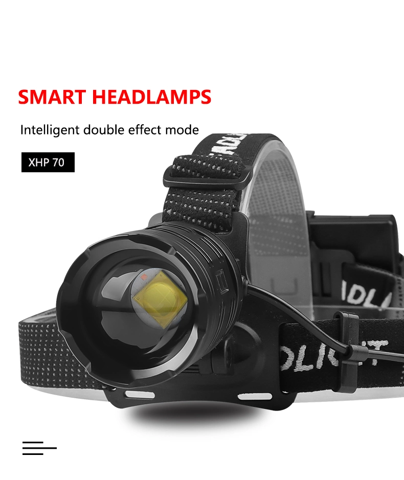 1000m Zoom Xhp70 30W 1200 Lumen 18650 Output LED Headlight USB Rechargeable Waterproof Sensor Headlamp