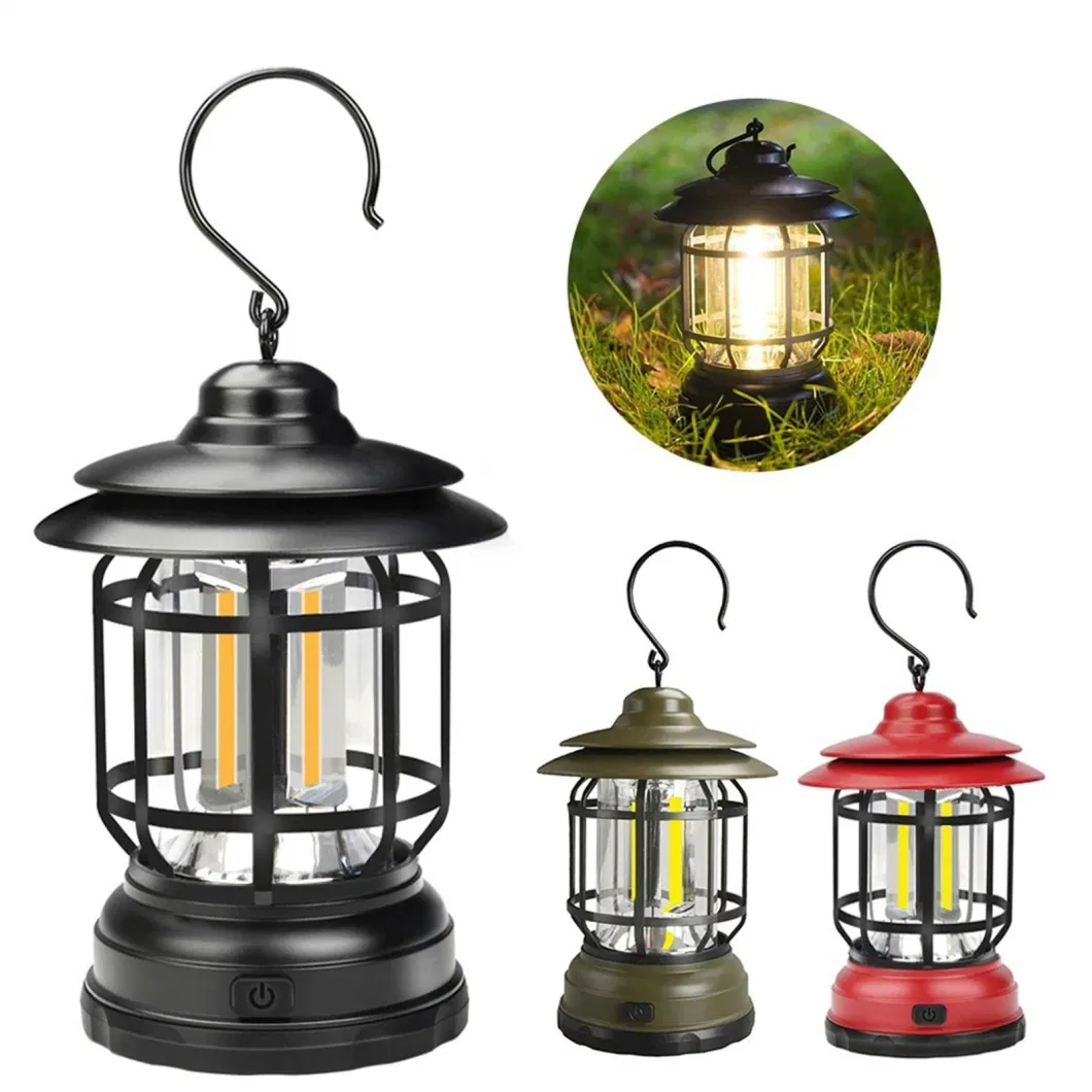 Retro Camping Lamp Lantern Lamp Outdoor Emergency Hanging Light Portable USB Rechargeable LED Camping Lantern Tent Lighting