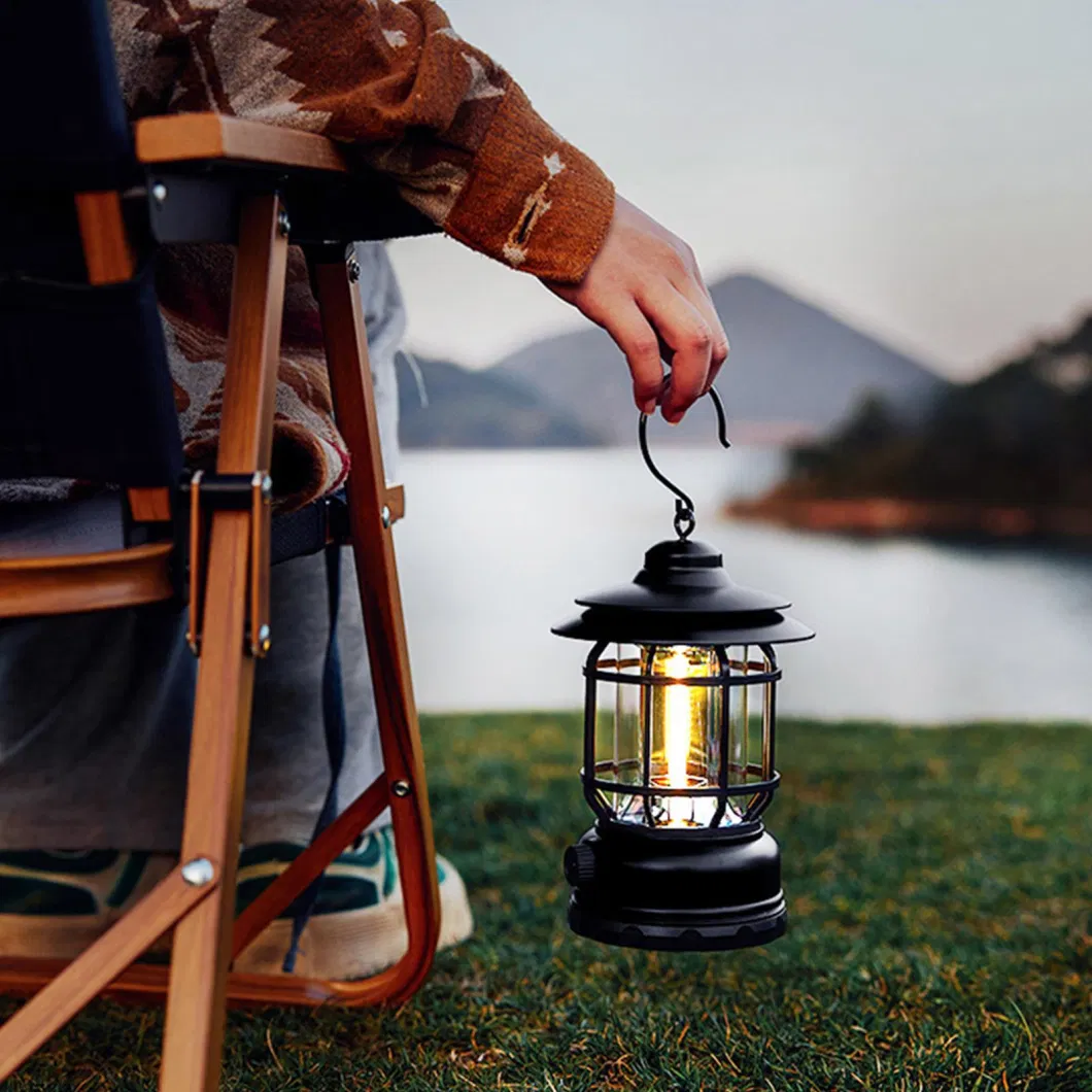 Retro Camping Lamp Lantern Lamp Outdoor Emergency Hanging Light Portable USB Rechargeable LED Camping Lantern Tent Lighting