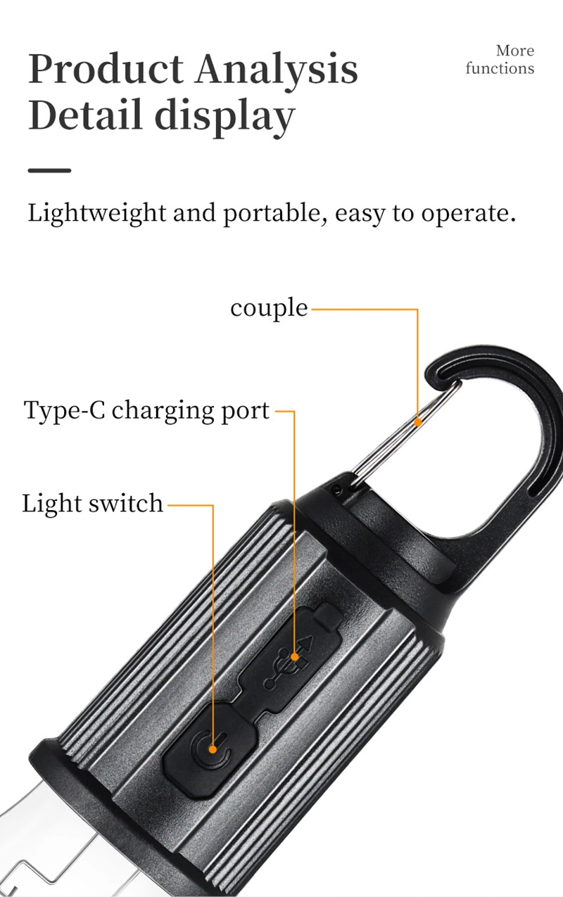 LED Bulb Outdoor Portable Tungsten Lamp Type-C USB Charging Built-in 14500 Battery LED Camping Light