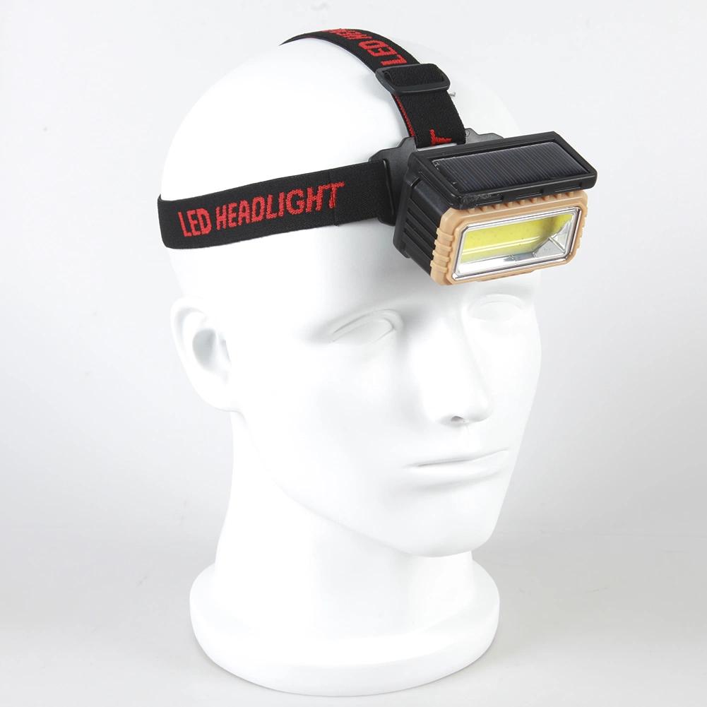 Yichen Solar Rechargeable COB LED Headlamp with Red Warning Light