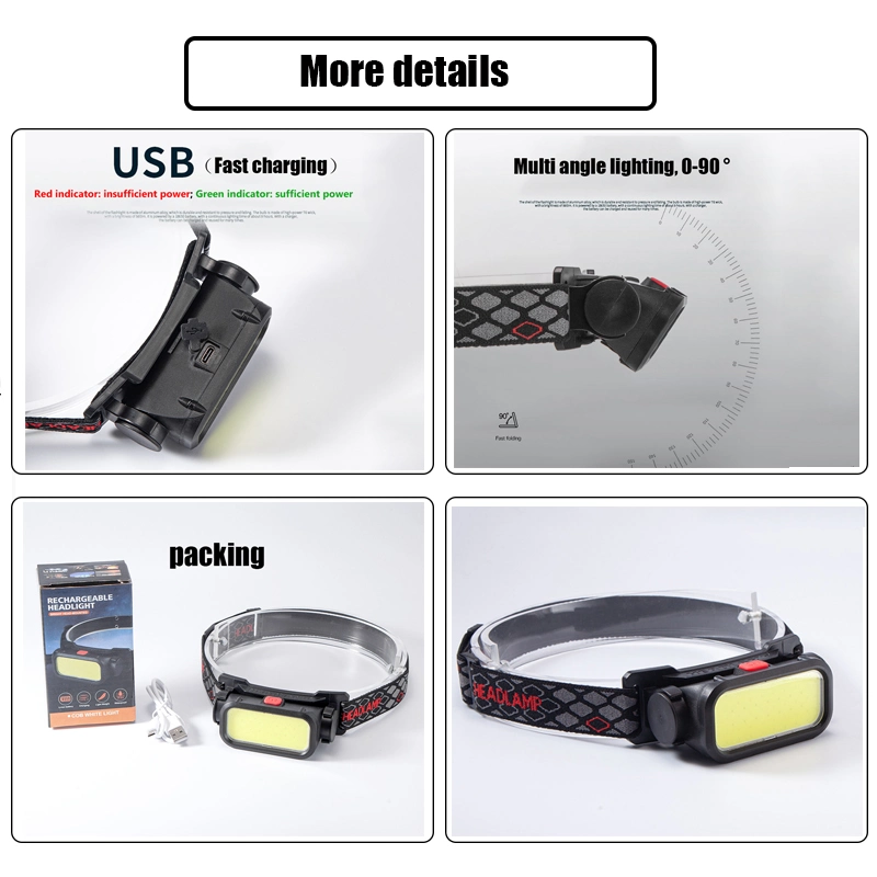 High Power Outdoor Waterproof Rechargeable Wide Beam COB LED Headlamp for Camping Hunting Running New 2024