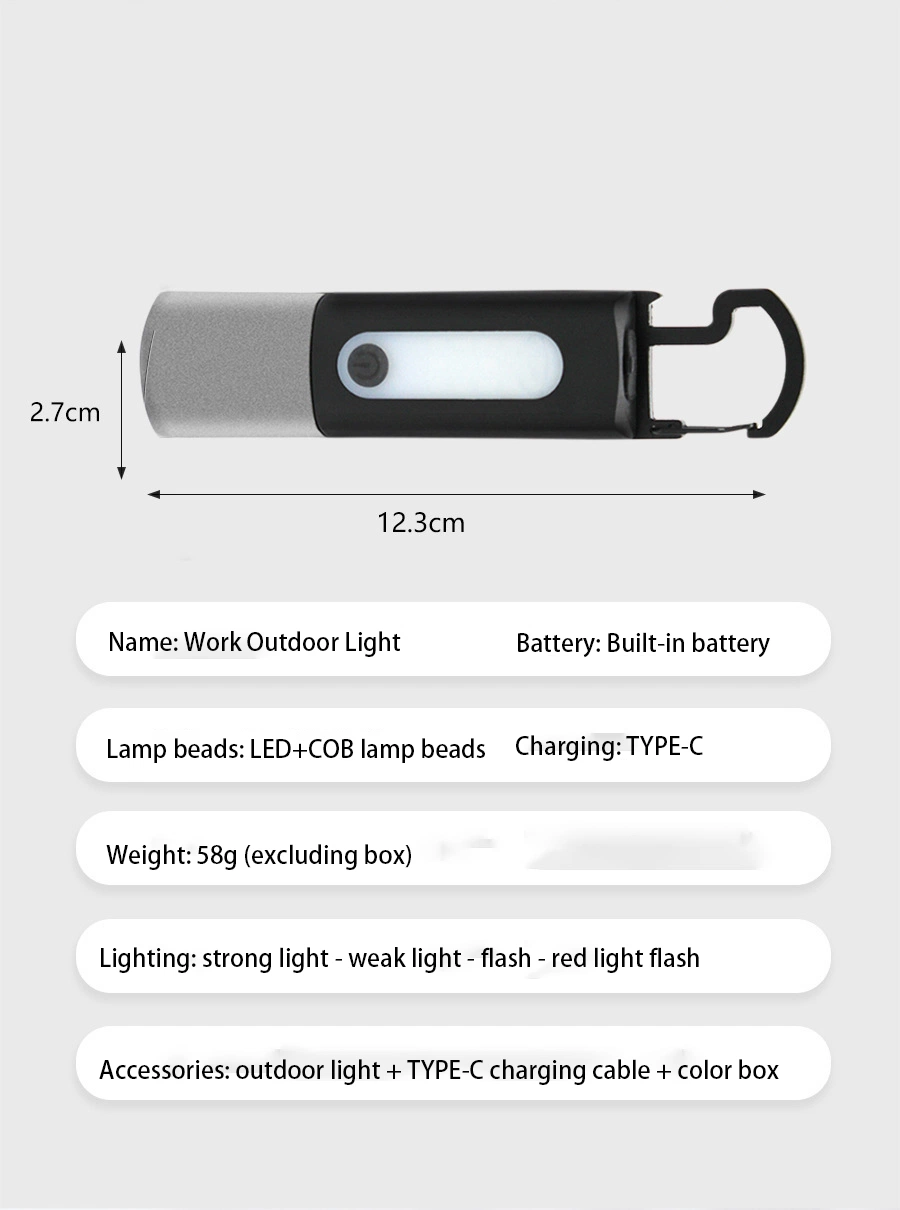 Outdoor Emergency Multifunctional Zoom Flashlight Portable Magnetic Working Rechargeable Camping Light