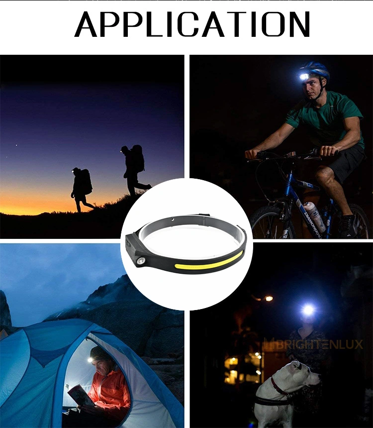 Brightenlux 350lumen USB Rechargeable COB Silicone LED Head Lamp, Adjustable Outdoor Camping Waterproof Headlamp