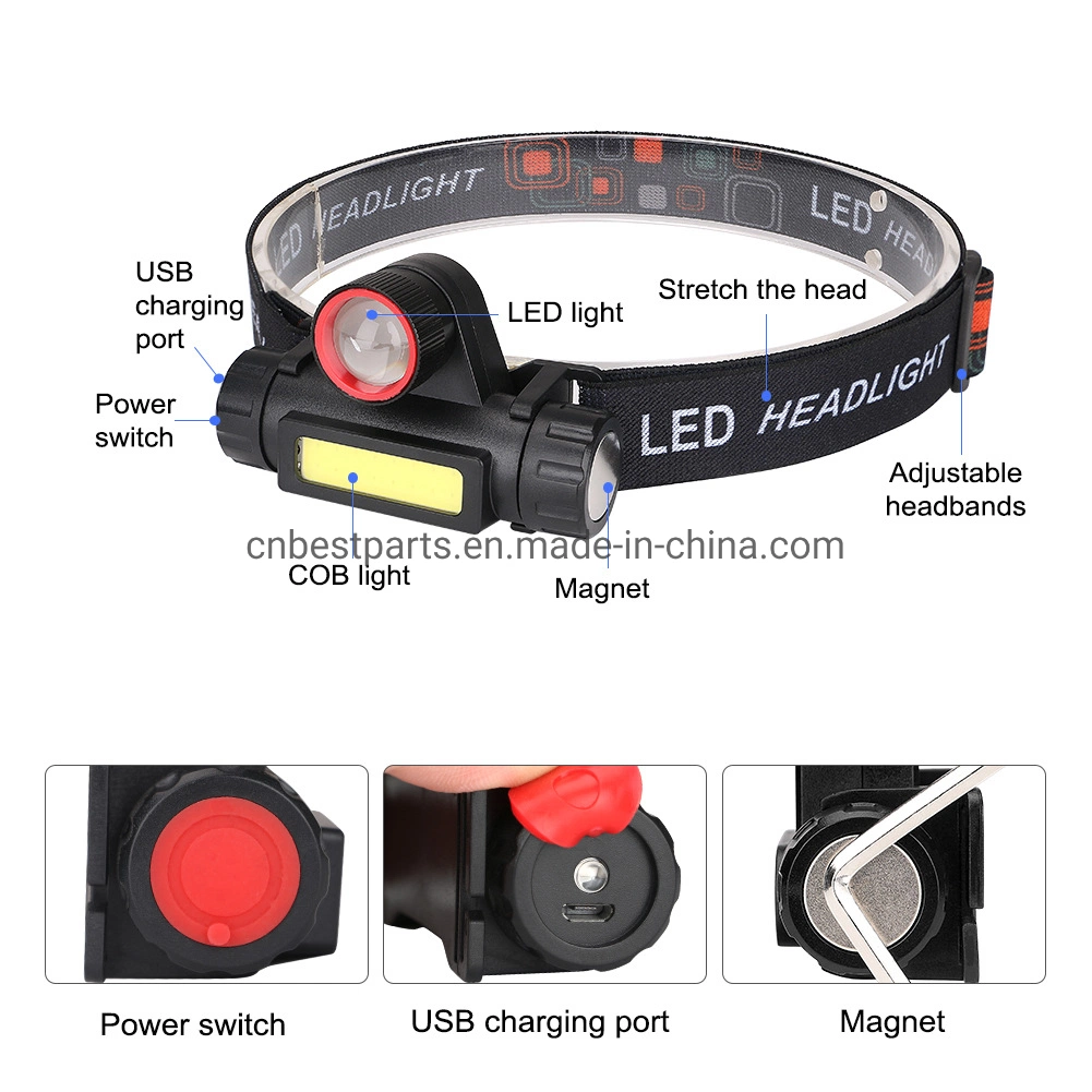 Waterproof Outdoor Head Torch Lamp Rechargeable 18650 LED Head Torch Light Adjustable Degree Portable Headlamp for Camping COB LED Headlamp