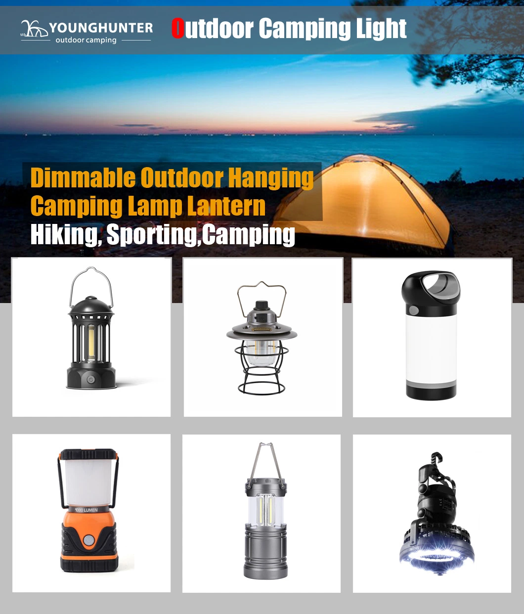 Amazon Hot Sale USB Waterproof Camping Lamp 1000 Lumen Outdoor Portable Emergency Tent Lantern Touch Dimming Camp Lights