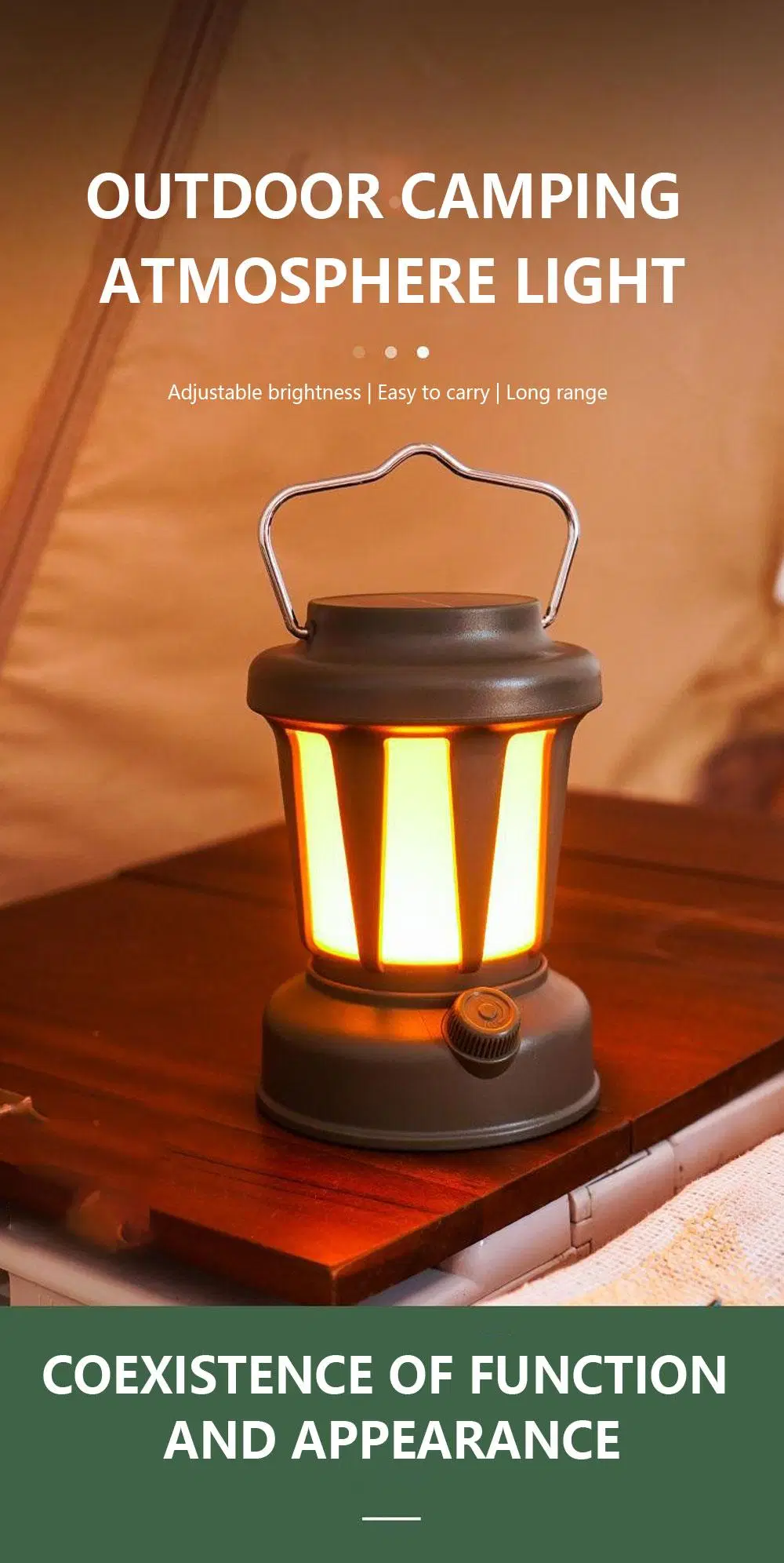 Wholesale Handheld Camping Lantern Solar Powered Stepless Dimming Sunlight Charging USB Light