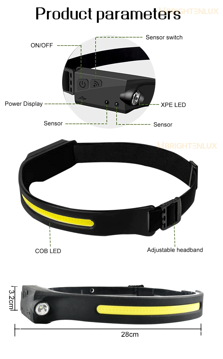 Brightenlux Customized Lightweight Waterproof Running Sensor Rechargeable COB LED Headlamp