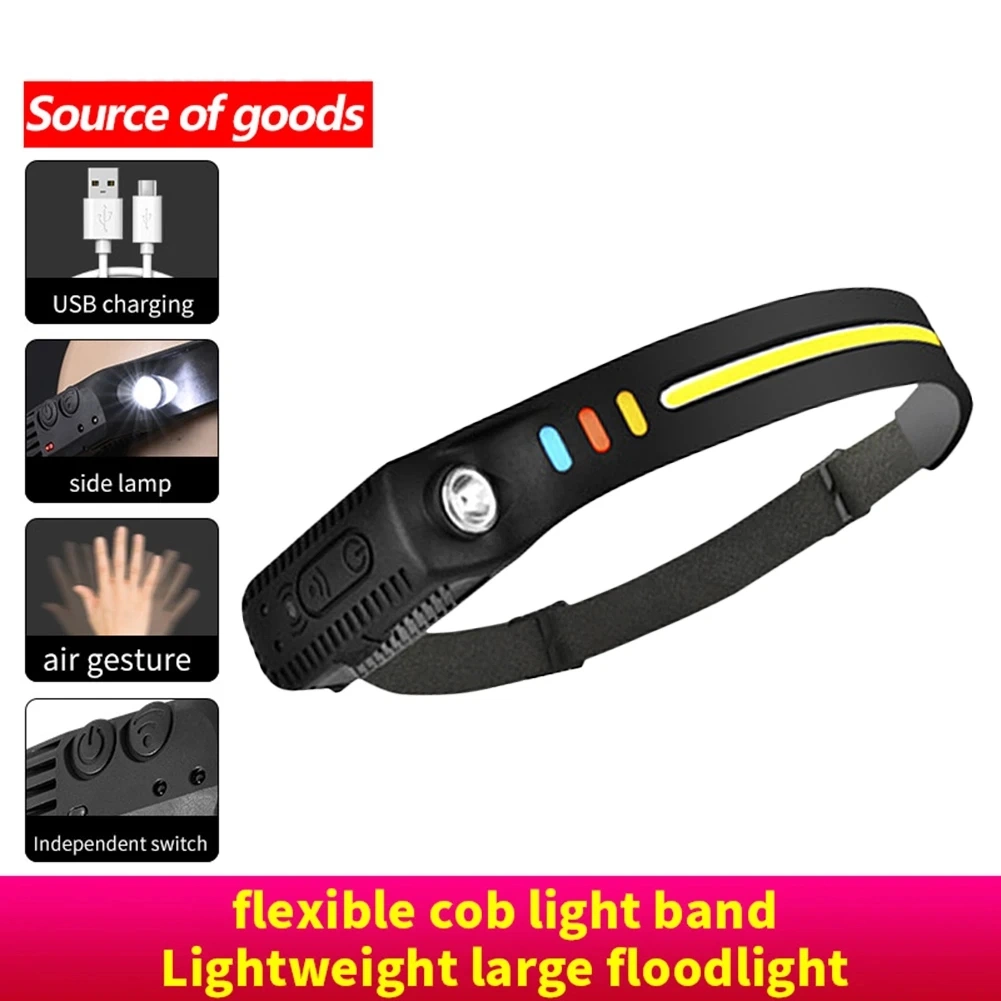 COB Sensor 6 Modes Fishing Head Torch Built in Battery Camping Flashlight Rechargeable Headlamp