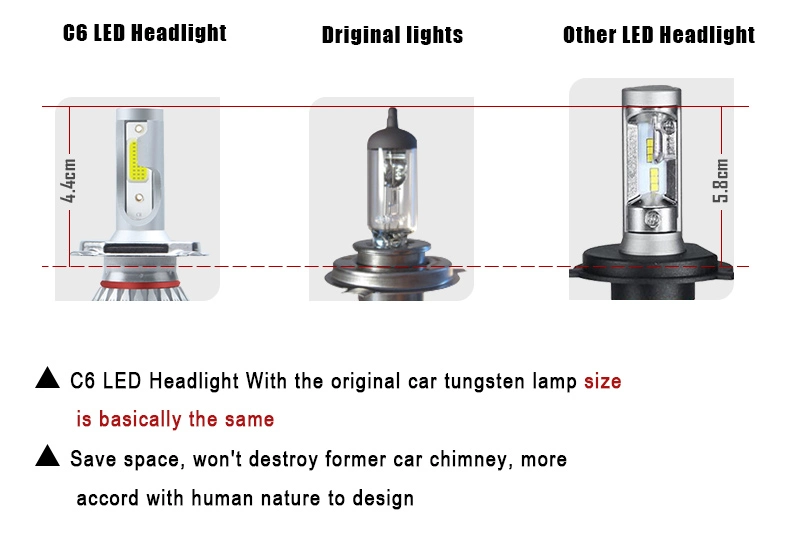 Hazig Wholesale C6 LED Car Headlights H7 Kit Luces LED H11 9005 H4 72W 8000lm Car LED Bulbs 6000K Bombillo Luz LED 12V Fog Lights Automobiles Headlight C6 H4