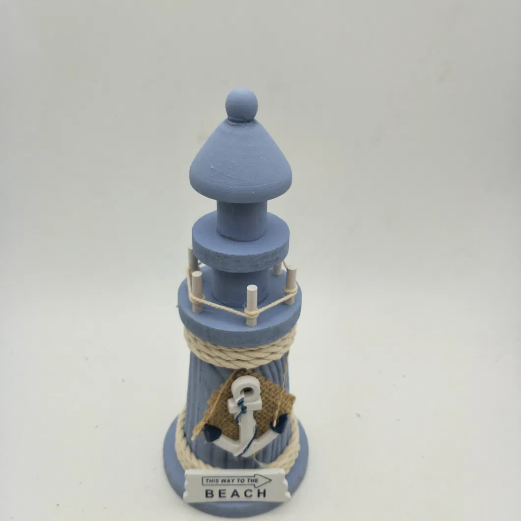 Blue Striped Wooden Handmade Lighthouse