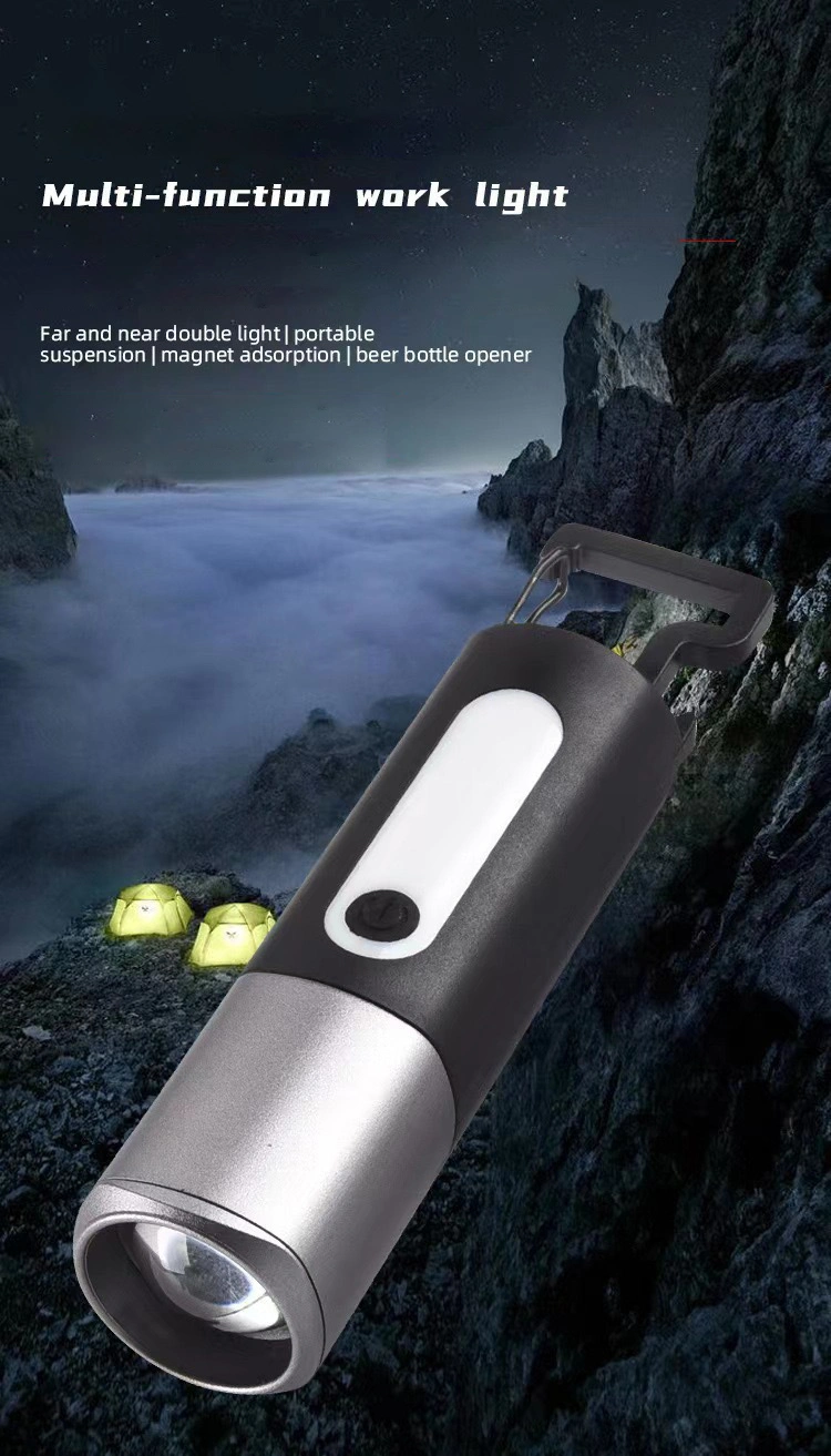 Outdoor Emergency Multifunctional Zoom Flashlight Portable Magnetic Working Rechargeable Camping Light