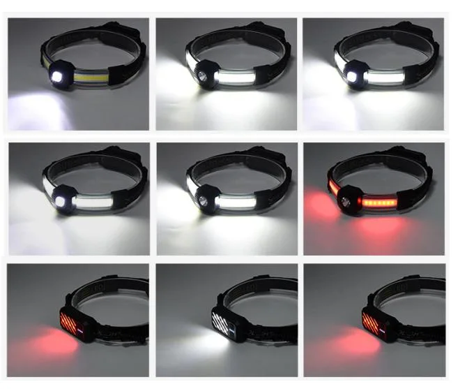 Multi-Function Rechargeable Head Torch Outdoor Adjustable Headband Emergency Head Lighting Waterproof Head Lamp 10 Modes COB Headlamp