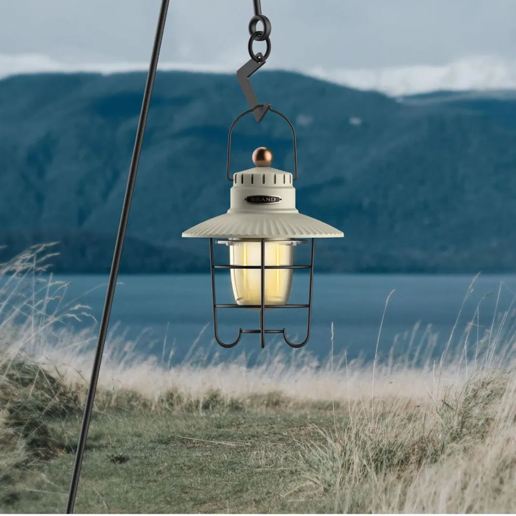 Camping Lantern LED Night Light USB Rechargeable LED Camping Lamp Retro Lanterns, 3 Light Mode Steeples Dimming Hook Handle for Outdoor Ci24191
