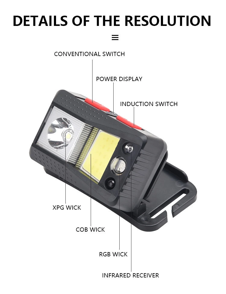 New Design Sensor USB Rechargeable Waterproof Super Bright RGB LED COB Head Torch